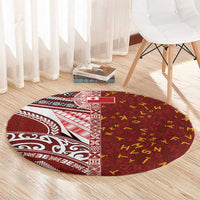 Tonga Language Week Round Carpet Ngatu Pattern and Tongan Alphabet LT03 - Polynesian Pride