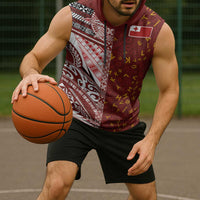 Tonga Language Week Sleeveless Hoodie Ngatu Pattern and Tongan Alphabet - Polynesian Pride