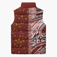 Tonga Language Week Sleeveless Puffer Jacket Ngatu Pattern and Tongan Alphabet - Polynesian Pride