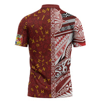 Tonga Language Week Zipper Polo Shirt Ngatu Pattern and Tongan Alphabet - Polynesian Pride