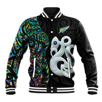 New Zealand Baseball Jacket Silver Fern and Manaia with Papua Shell Maori Tribal LT03 Unisex White - Polynesian Pride