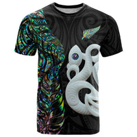Custom New Zealand T Shirt Silver Fern and Manaia with Papua Shell Maori Tribal LT03 White - Polynesian Pride