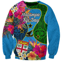 Personalised Malampa Fiji Day Sweatshirt Tropical Plants Mix Polynesian and Tapa Pattern LT03 Unisex Blue - Polynesian Pride