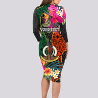 Personalised Penama Day Long Sleeve Bodycon Dress Proud To Be A Ni-Van Beauty Pacific Flower LT03 - Polynesian Pride