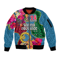 Sanma Day Sleeve Zip Bomber Jacket Proud To Be A Ni-Van Beauty Pacific Flower LT03 Unisex Blue - Polynesian Pride