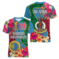 Sanma Day Women V Neck T Shirt Proud To Be A Ni-Van Beauty Pacific Flower LT03 - Polynesian Pride