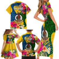 Malampa Day Family Matching Short Sleeve Bodycon Dress and Hawaiian Shirt Proud To Be A Ni-Van Beauty Pacific Flower LT03 - Polynesian Pride