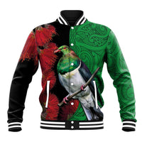 New Zealand Kereru And Pohutukawa Baseball Jacket Maori Tribal Tattoo LT03 Unisex Black - Polynesian Pride