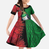 New Zealand Kereru And Pohutukawa Family Matching Long Sleeve Bodycon Dress and Hawaiian Shirt Maori Tribal Tattoo