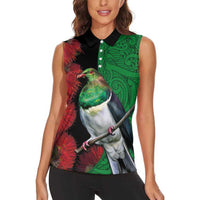 New Zealand Kereru And Pohutukawa Women Sleeveless Polo Shirt Maori Tribal Tattoo