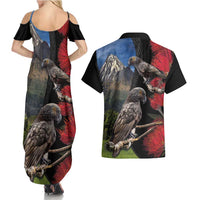 New Zealand Kea And Pohutukawa Couples Matching Summer Maxi Dress and Hawaiian Shirt With The Mountain Landscape