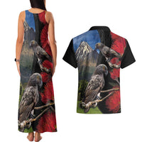 New Zealand Kea And Pohutukawa Couples Matching Tank Maxi Dress and Hawaiian Shirt With The Mountain Landscape