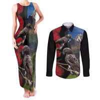 New Zealand Kea And Pohutukawa Couples Matching Tank Maxi Dress and Long Sleeve Button Shirt With The Mountain Landscape