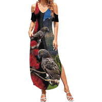New Zealand Kea And Pohutukawa Family Matching Summer Maxi Dress and Hawaiian Shirt With The Mountain Landscape