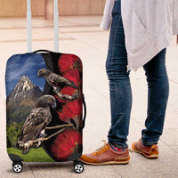 New Zealand Kea And Pohutukawa Luggage Cover With The Mountain Landscape LT03 Black - Polynesian Pride