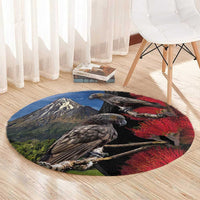 New Zealand Kea And Pohutukawa Round Carpet With The Mountain Landscape