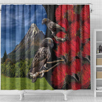New Zealand Kea And Pohutukawa Shower Curtain With The Mountain Landscape LT03 - Polynesian Pride