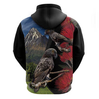 New Zealand Kea And Pohutukawa Zip Hoodie With The Mountain Landscape