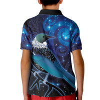 New Zealand Tui Bird Kid Polo Shirt The Pleiades Star Cluster and Koru Tribal Tattoo Galaxy Vibe LT03 - Polynesian Pride