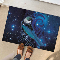New Zealand Tui Bird Rubber Doormat The Pleiades Star Cluster and Koru Tribal Tattoo Galaxy Vibe
