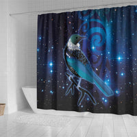 New Zealand Tui Bird Shower Curtain The Pleiades Star Cluster and Koru Tribal Tattoo Galaxy Vibe LT03 - Polynesian Pride