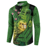New Zealand Kkp Button Sweatshirt Silver Fern with Close up of Green Fern Leaves and Maori Tattoo LT03 - Polynesian Pride