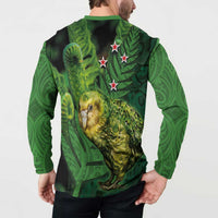 New Zealand Kkp Button Sweatshirt Silver Fern with Close up of Green Fern Leaves and Maori Tattoo LT03 - Polynesian Pride