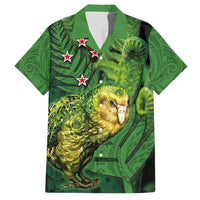 New Zealand Kākāpō Family Matching Long Sleeve Bodycon Dress and Hawaiian Shirt Silver Fern with Close up of Green Fern Leaves and Maori Tattoo
