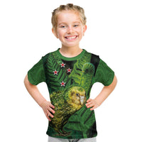 New Zealand Kkp Kid T Shirt Silver Fern with Close up of Green Fern Leaves and Maori Tattoo LT03 Green - Polynesian Pride
