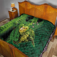 New Zealand Kkp Quilt Silver Fern with Close up of Green Fern Leaves and Maori Tattoo LT03 - Polynesian Pride