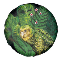 New Zealand Kākāpō Spare Tire Cover Silver Fern with Close up of Green Fern Leaves and Maori Tattoo