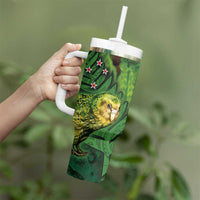 New Zealand Kkp Tumbler With Handle Silver Fern with Close up of Green Fern Leaves and Maori Tattoo LT03 - Polynesian Pride