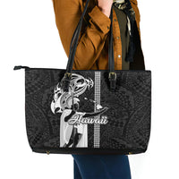 Hawaii Lanai Island Leather Tote Bag Hawaiian King and Kakau Symbols Abstract Shoulder Tattoo LT03 - Polynesian Pride