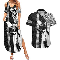 Custom Hawaii Lanai Island Couples Matching Summer Maxi Dress and Hawaiian Shirt Hawaiian King and Kakau Symbols Abstract Shoulder Tattoo LT03 Black - Polynesian Pride