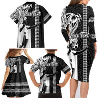 Custom Hawaii Lanai Island Family Matching Long Sleeve Bodycon Dress and Hawaiian Shirt Hawaiian King and Kakau Symbols Abstract Shoulder Tattoo LT03 - Polynesian Pride