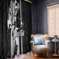 Custom Hawaii Lanai Island Window Curtain Hawaiian King and Kakau Symbols Abstract Shoulder Tattoo LT03 With Hooks Black - Polynesian Pride