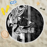 Hawaii Molokai Island Beach Blanket Hawaiian King and Kakau Symbols Abstract Shoulder Tattoo LT03 One Size 150cm Black - Wonder Print Shop