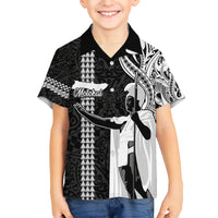 Hawaii Molokai Island Kid Hawaiian Shirt Hawaiian King and Kakau Symbols Abstract Shoulder Tattoo LT03 Kid Black - Polynesian Pride