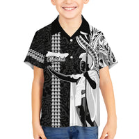 Custom Hawaii Molokai Island Family Matching Short Sleeve Bodycon Dress and Hawaiian Shirt Hawaiian King and Kakau Symbols Abstract Shoulder Tattoo LT03 Son's Shirt Black - Polynesian Pride