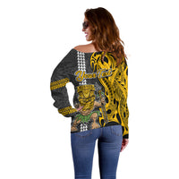 Custom Hawaii Niihau Island Off Shoulder Sweater Hawaiian Warrior and Kakau Symbols Abstract Tattoo LT03 - Polynesian Pride