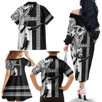 Hawaii Niihau Island Family Matching Off Shoulder Long Sleeve Dress and Hawaiian Shirt Hawaiian King and Kakau Symbols Abstract Shoulder Tattoo LT03 - Polynesian Pride