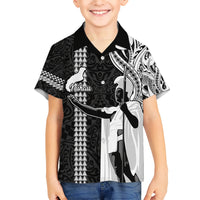 Hawaii Niihau Island Kid Hawaiian Shirt Hawaiian King and Kakau Symbols Abstract Shoulder Tattoo LT03 Kid Black - Polynesian Pride
