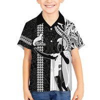 Custom Hawaii Niihau Island Family Matching Short Sleeve Bodycon Dress and Hawaiian Shirt Hawaiian King and Kakau Symbols Abstract Shoulder Tattoo LT03 Son's Shirt Black - Polynesian Pride