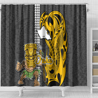 Hawaii Oahu Island Shower Curtain Hawaiian Warrior and Kakau Symbols Abstract Tattoo LT03 - Polynesian Pride