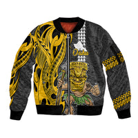 Hawaii Oahu Island Sleeve Zip Bomber Jacket Hawaiian Warrior and Kakau Symbols Abstract Tattoo LT03 Unisex Yellow - Polynesian Pride