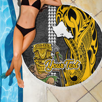 Custom Hawaii Oahu Island Beach Blanket Hawaiian Warrior and Kakau Symbols Abstract Tattoo LT03 - Wonder Print Shop