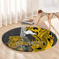 Custom Hawaii Oahu Island Round Carpet Hawaiian Warrior and Kakau Symbols Abstract Tattoo LT03 - Polynesian Pride