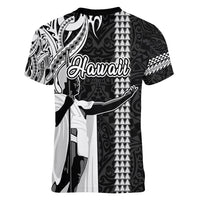 Hawaii Oahu Island Women V Neck T Shirt Hawaiian King and Kakau Symbols Abstract Shoulder Tattoo LT03 - Polynesian Pride