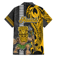 Hawaii Kahoolawe Island Family Matching Off Shoulder Short Dress and Hawaiian Shirt Hawaiian Warrior and Kakau Symbols Abstract Tattoo LT03 - Polynesian Pride