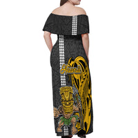 Hawaii Kahoolawe Island Off Shoulder Maxi Dress Hawaiian Warrior and Kakau Symbols Abstract Tattoo LT03 - Polynesian Pride